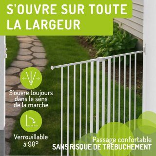 BOMI Maja – Barrière de sécurité bébé – Métal blanc – 69 à 116 cm