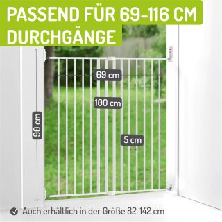 BOMI Maja – Barrière de sécurité bébé – Métal blanc – 69 à 116 cm