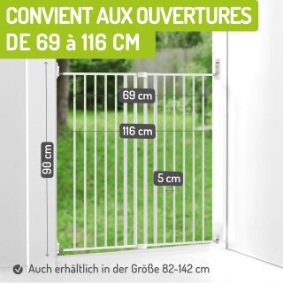 BOMI Maja – Barrière de sécurité bébé – Métal blanc – 69 à 116 cm