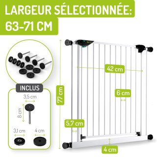 Barrière d’escalier Mira XXL – 63–251 cm, porte large 75 cm, fixation par pression