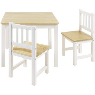 Mobilier Enfant Amy – Table & Chaises en Bois Naturel et Blanc