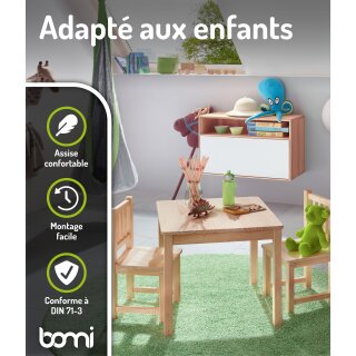 Mobilier Enfant Amy – Table & Chaises en Bois Naturel et Blanc