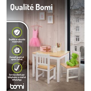 Mobilier Enfant Amy – Table & Chaises en Bois Naturel et Blanc