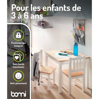 Mobilier Enfant Amy – Table & Chaises en Bois Naturel et Blanc