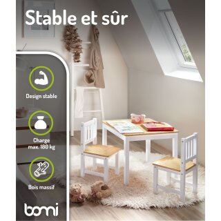 Mobilier Enfant Amy – Table & Chaises en Bois Naturel et Blanc