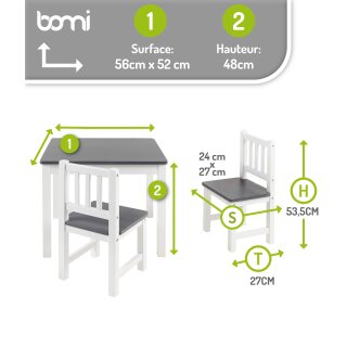 Ensemble Enfant Amy – Table de Jeux avec 2 Chaises Anthracite & Blanc
