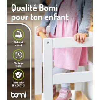 BOMI Tour d’Apprentissage Swubi – Lernturm Montessori en Bois Naturel & Blanc pour Enfants