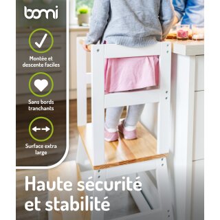 BOMI Tour d’Apprentissage Swubi – Lernturm Montessori en Bois Naturel & Blanc pour Enfants