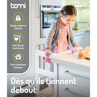 BOMI Tour d’Apprentissage Swubi – Lernturm Montessori en Bois Naturel & Blanc pour Enfants