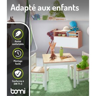 Ensemble de Table pour Enfants Amy – Bois Naturel & Blanc avec 4 Chaises