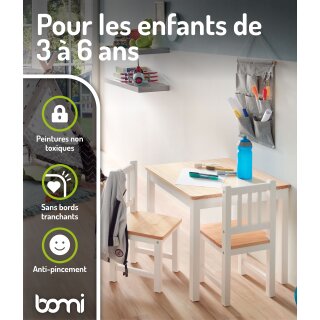 Ensemble de Table pour Enfants Amy – Bois Naturel & Blanc avec 4 Chaises