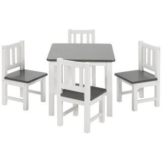 Table et 4 Chaises pour Enfants Amy – Bois Anthracite/Blanc