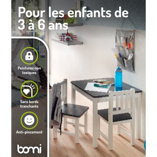 Table et 4 Chaises pour Enfants Amy – Bois Anthracite/Blanc