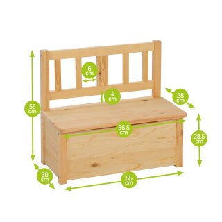 Banc pour enfants avec coffre de rangement – Bois massif naturel – BOMI