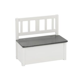 BOMI Banc enfant avec coffre de rangement – Bois massif – Gris/Blanc