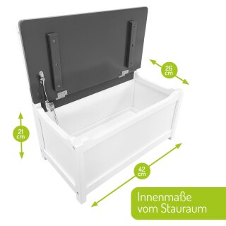 BOMI Banc enfant avec coffre de rangement – Bois massif – Gris/Blanc