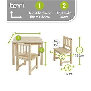 Ensemble de Table pour Enfants Amy – Bois Naturel Non Traité