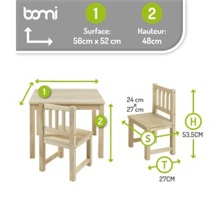 Ensemble de Table pour Enfants Amy – Bois Naturel Non Traité