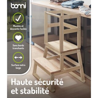 Tour d’Apprentissage Montessori en Bois Naturel – marchepied Sans Peinture pour Enfants