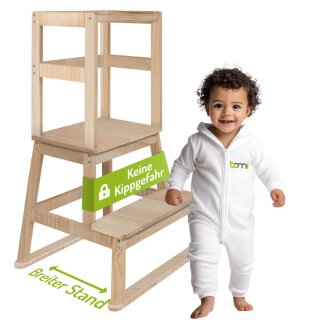 Tour d’Apprentissage Montessori en Bois Naturel – marchepied Sans Peinture pour Enfants