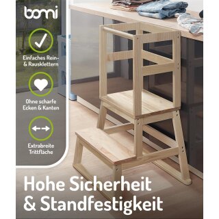 Tour d’Apprentissage Montessori en Bois Naturel – marchepied Sans Peinture pour Enfants