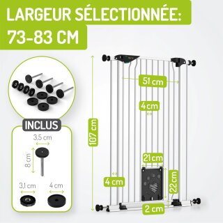 BOMI Mira Barrière de Sécurité avec Chatière 73–161 cm – Extra Haute 107 cm pour Enfants & Animaux