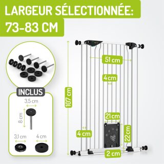 Barrière pour animaux Mira – 73–83 cm, 107 cm de hauteur, avec chatière Auto-Close