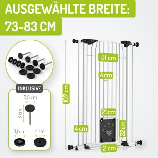 BOMI Mira Barrière de Sécurité avec Chatière 73-83 cm – Extra Haute 107 cm pour Enfants & Animaux