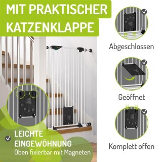 BOMI Mira Barrière de Sécurité avec Chatière 73-83 cm – Extra Haute 107 cm pour Enfants & Animaux