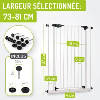 Barrière de sécurité Mira XXL – 107 cm de hauteur, 73–161 cm, sans perçage
