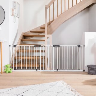 Barrière d’escalier BOMI à double passage – Extra large 154–261 cm, sans perçage ou vissage