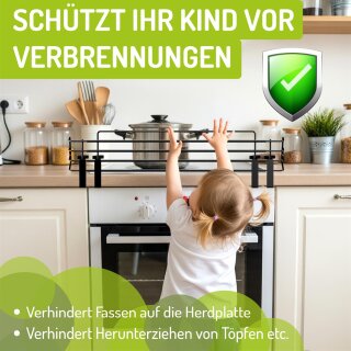 Barrière de protection pour cuisinière Mowi – 64–110 cm – Sans perçage – Noir