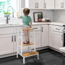 KIDUKU Lernturm Montessori Weiß/Natur – Learning Tower aus Holz – Küchenhelfer für Kinder – Kinder Tritthocker – Küchenlernturm bis 30 kg