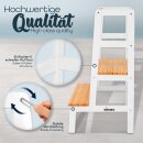 KIDUKU Lernturm Montessori Weiß/Natur – Learning Tower aus Holz – Küchenhelfer für Kinder – Kinder Tritthocker – Küchenlernturm bis 30 kg