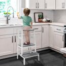 KIDUKU Lernturm Montessori Weiß/Grau – Learning Tower aus Holz – Küchenhelfer für Kinder – Kinder Tritthocker – Küchenlernturm bis 30 kg