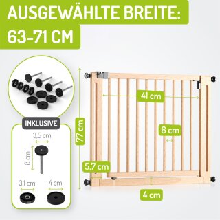 BOMI Miko Barrière de Sécurité Bois Naturel 63-71 cm – Sans Perçage