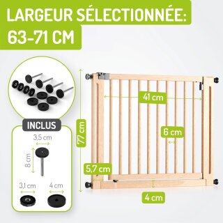 BOMI Miko Barrière de Sécurité Bois Naturel 63-71 cm – Sans Perçage