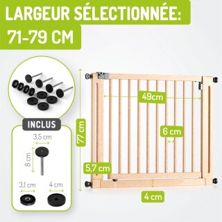 Barrière d’escalier Miko XXL – Bois de hêtre noir, extensible 63–161 cm
