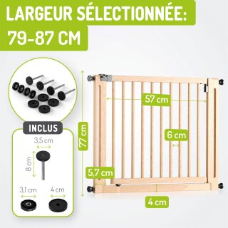 Barrière d’escalier Miko XXL – Bois de hêtre noir, extensible 63–161 cm