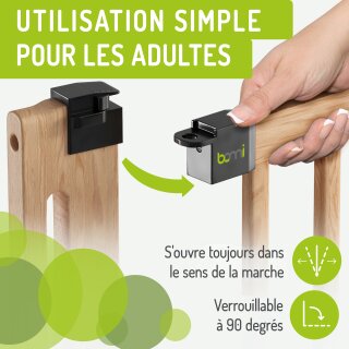 Barrière d’escalier Miko XXL – Bois de hêtre noir, extensible 103-111  cm