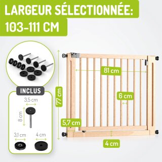 Barrière d’escalier Miko XXL – Bois de hêtre noir, extensible 103-111  cm