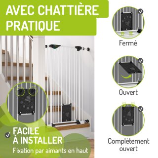Barrière pour animaux Mira – 123-133 cm, 107 cm de hauteur, avec chatière Auto-Close