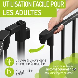 Barrière de sécurité Milo – Métal, porte extra large – Jusqu’à 223 cm