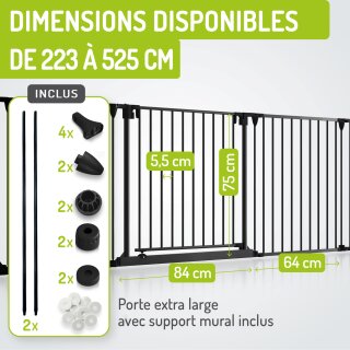 Barrière de sécurité Milo – Métal, porte extra large – Jusqu’à 284 cm