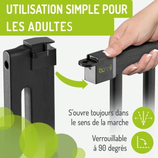 Barrière bébé Miko en bois noir – Extensible 63–161 cm, montage par pression