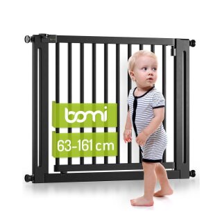 Barrière bébé Miko en bois noir – Extensible 63–161 cm, montage par pression