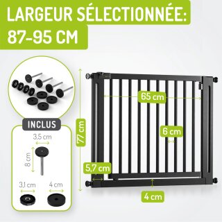 Barrière bébé Miko en bois noir – Extensible 63–161 cm, montage par pression