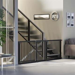 Barrière de sécurité Miko en hêtre noir – Extra large 150–240 cm, double porte, sans perçage