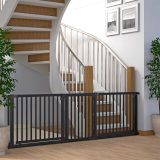 Barrière de sécurité Miko en hêtre noir – Extra large 150–240 cm, double porte, sans perçage