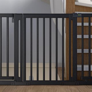 Barrière de sécurité Miko en hêtre noir – Extra large 150–240 cm, double porte, sans perçage